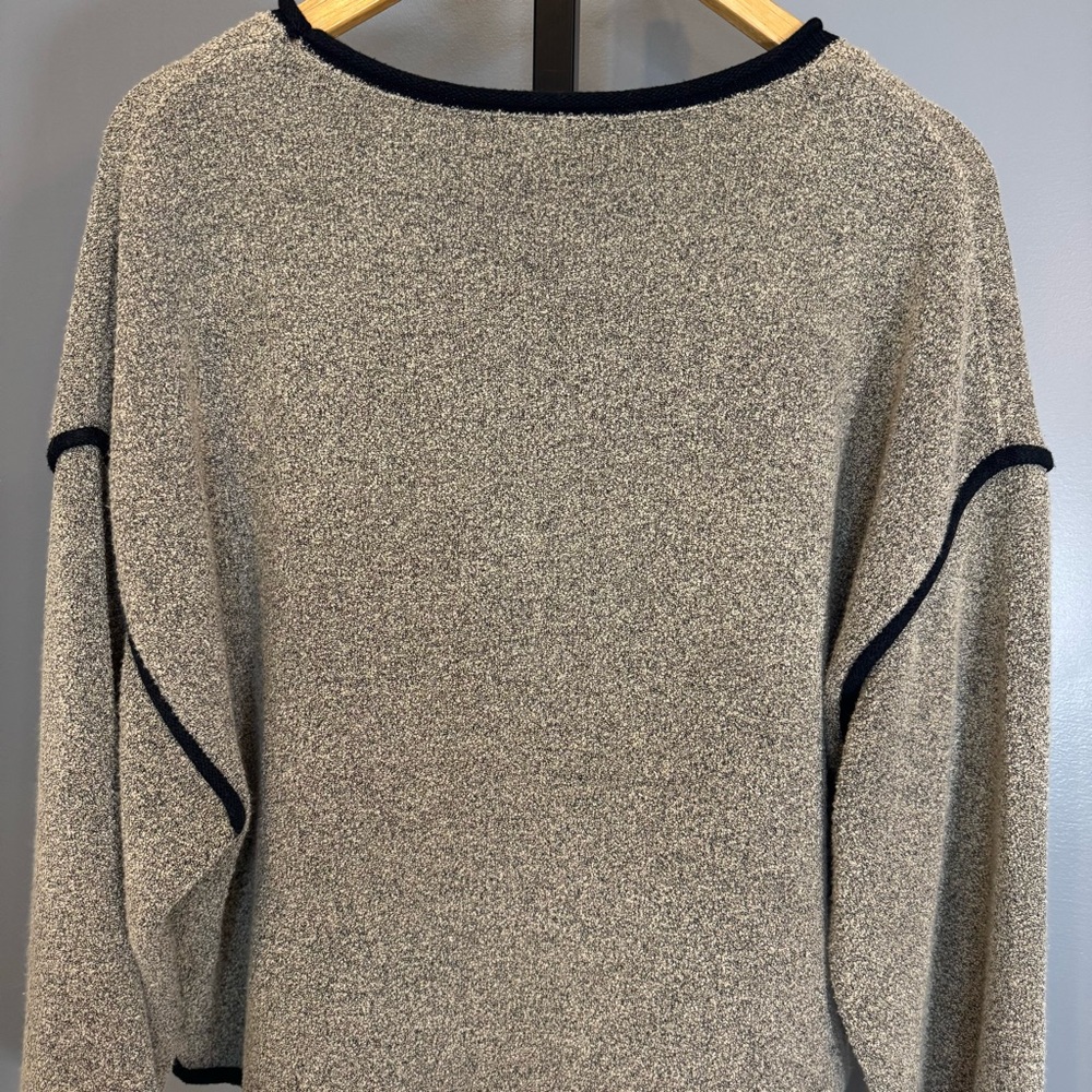 Natural Life Oversized Knit Sweater Tan Black Trim Relaxed Fit L/XL - Picture 7 of 10